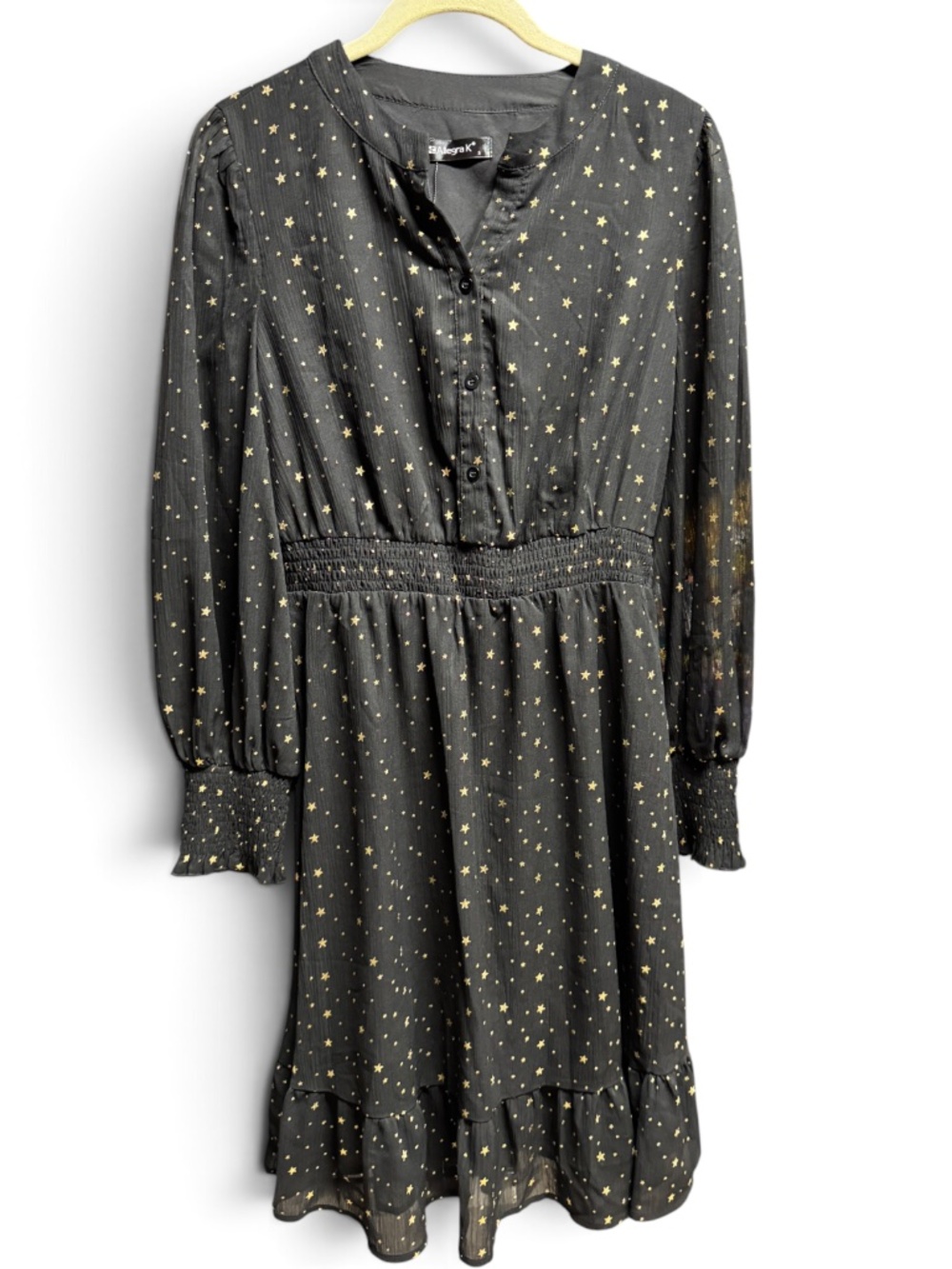 NWOT Allegra K Black Gold Star Dress Small Long Sleeve Holiday